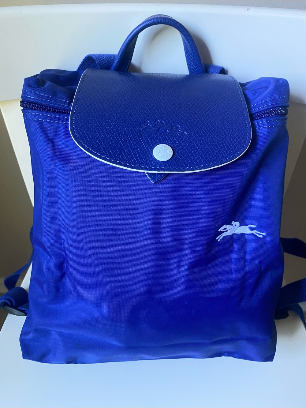 Longchamp blue nylon Le Pliage backpack with flap